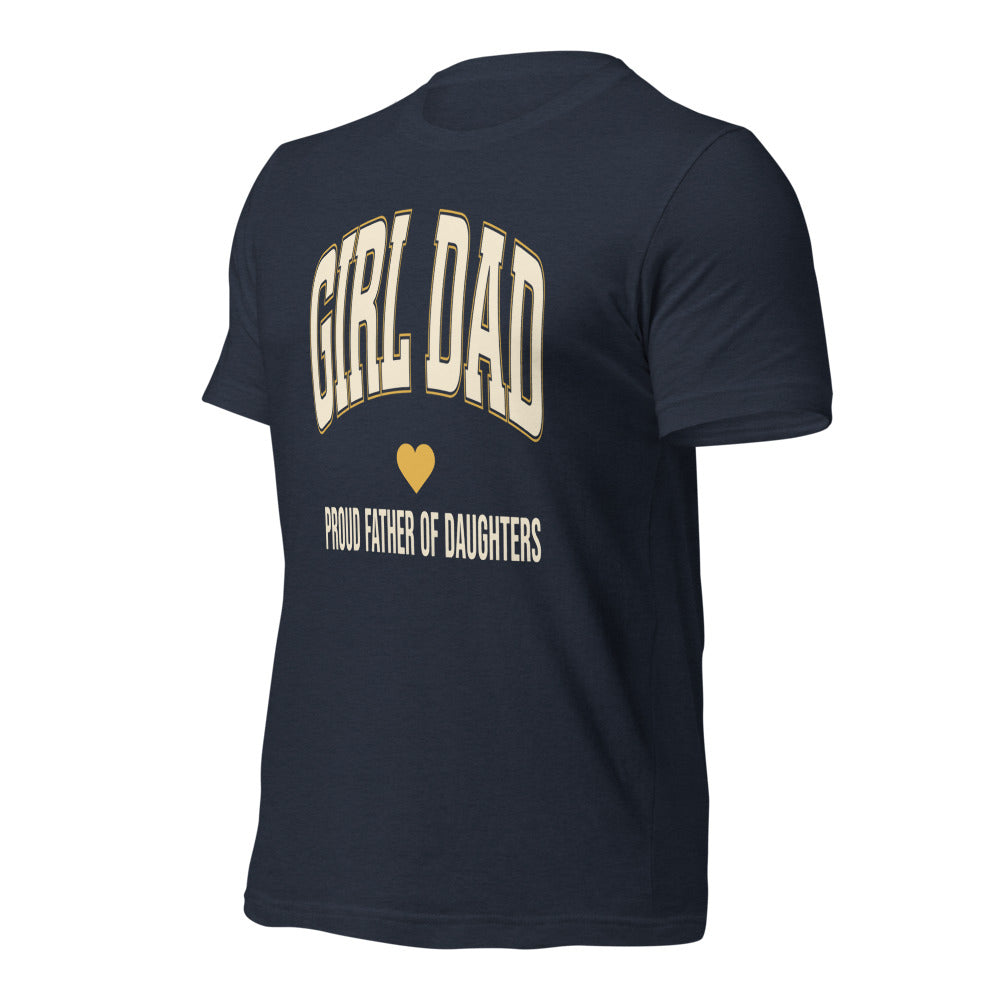 Girl Dad retro varsity tee — Heather Navy, front-right