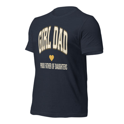 Girl Dad retro varsity tee — Heather Navy, front-right