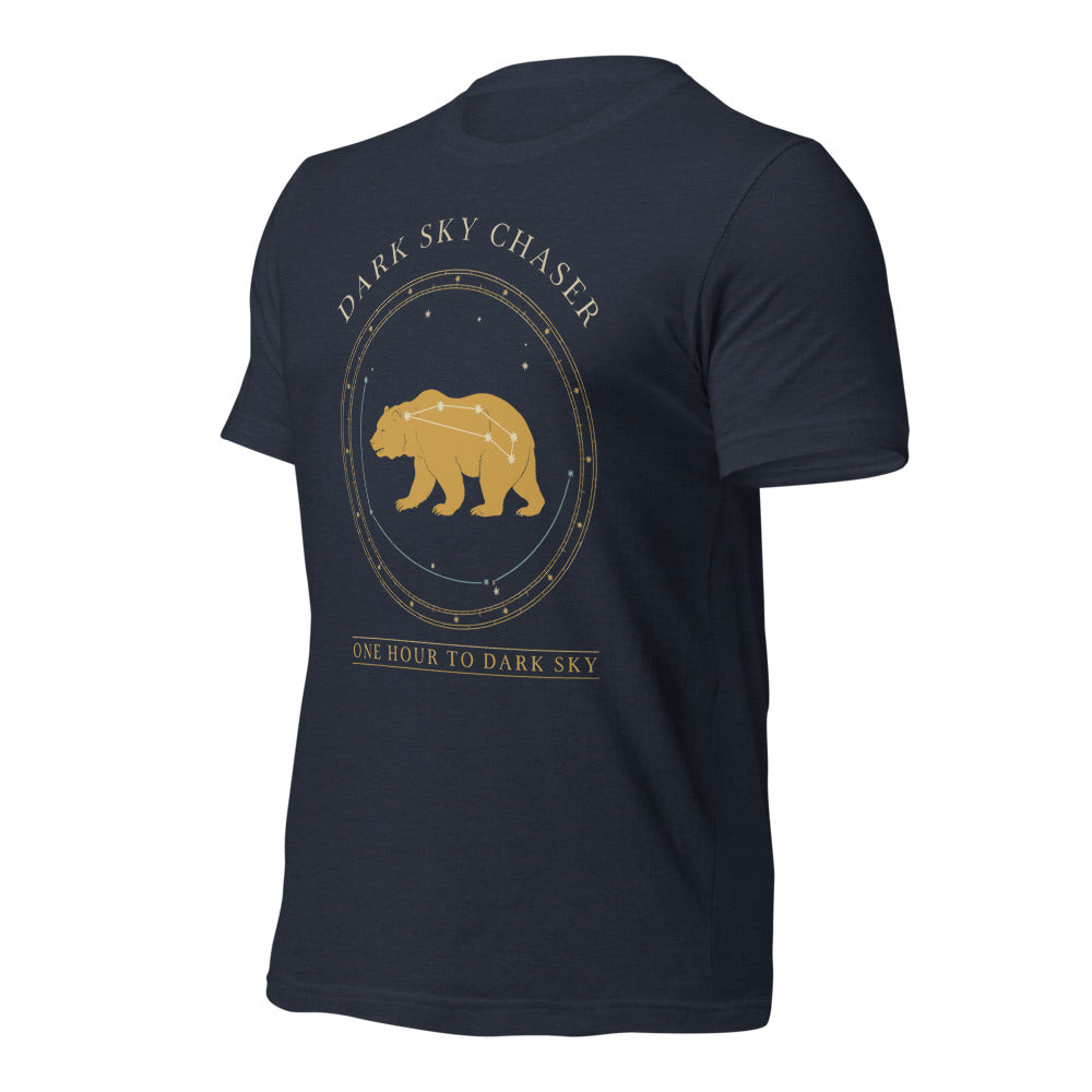 Dark Sky Chaser Ursa Major constellation astronomy tee — Heather Navy, front-right