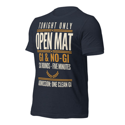 Open Mat Tonight Brazilian jiu jitsu t-shirt — Heather Navy, front-right