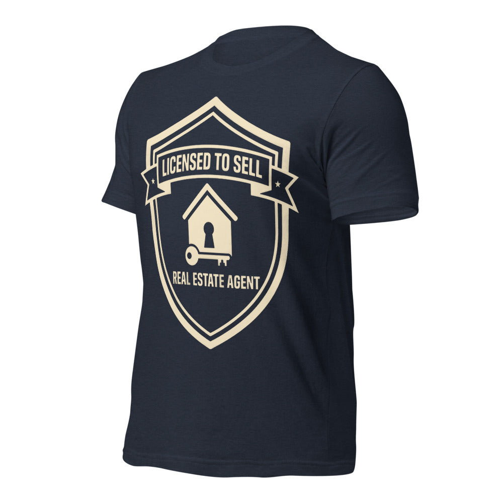 Licensed to Sell real estate agent tee — Heather Navy, front-right