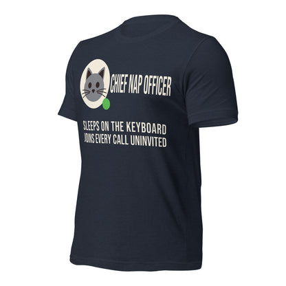 Chief Nap Officer cat profile card unisex t-shirt — Heather Navy, front-right