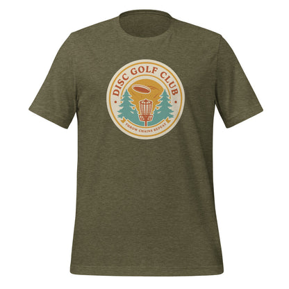 Disc Golf Club retro badge tee — Heather Olive, front