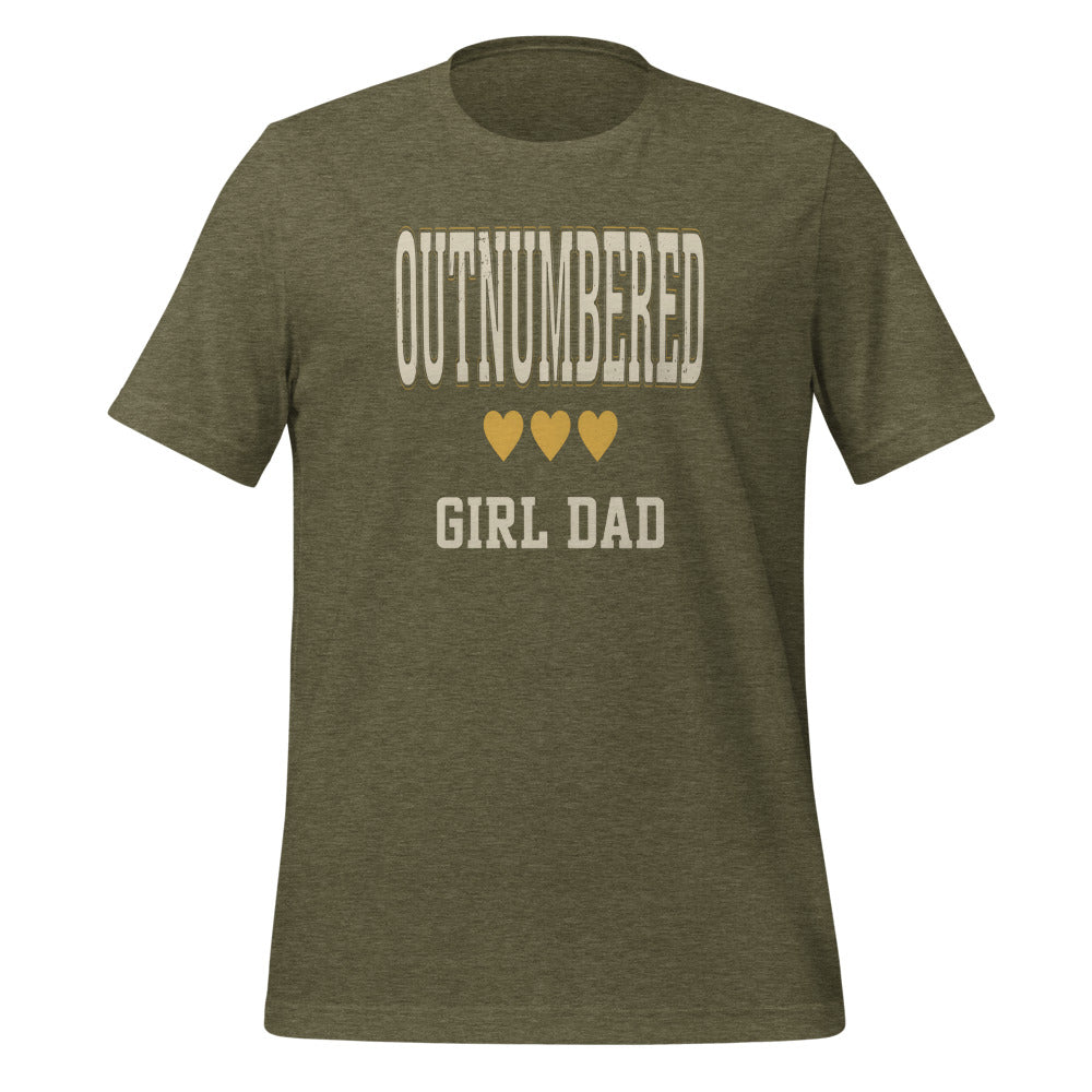 Girl Dad Outnumbered & Proud tee — Heather Olive, front