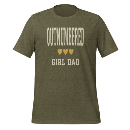 Girl Dad Outnumbered & Proud tee — Heather Olive, front