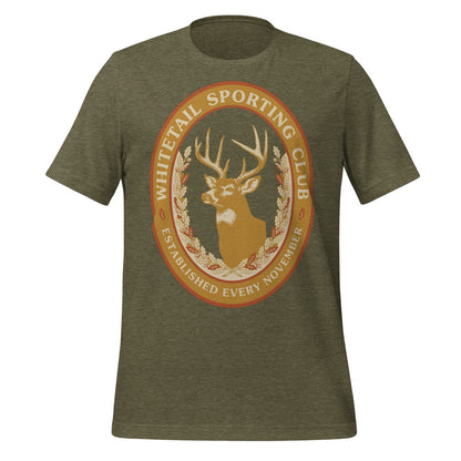 Whitetail Sporting Club vintage deer hunting tee — Heather Olive, front