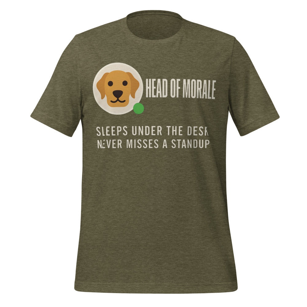 Head of Morale dog profile card unisex t-shirt — Heather Olive, front