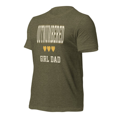 Girl Dad Outnumbered & Proud tee — Heather Olive, front-right