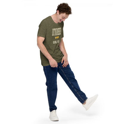 Girl Dad Outnumbered & Proud tee — Heather Olive, on model