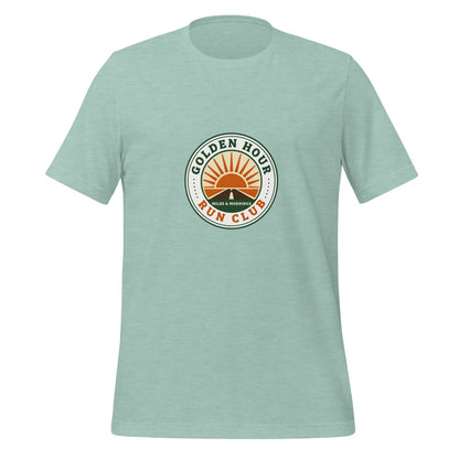 Golden Hour Run Club retro running tee — Heather Prism Dusty Blue, front