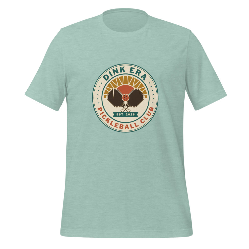 Dink Era Pickleball Club retro tee — Heather Prism Dusty Blue, front