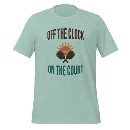 Off The Clock On The Court retro pickleball tee — HP Dusty Blue, front