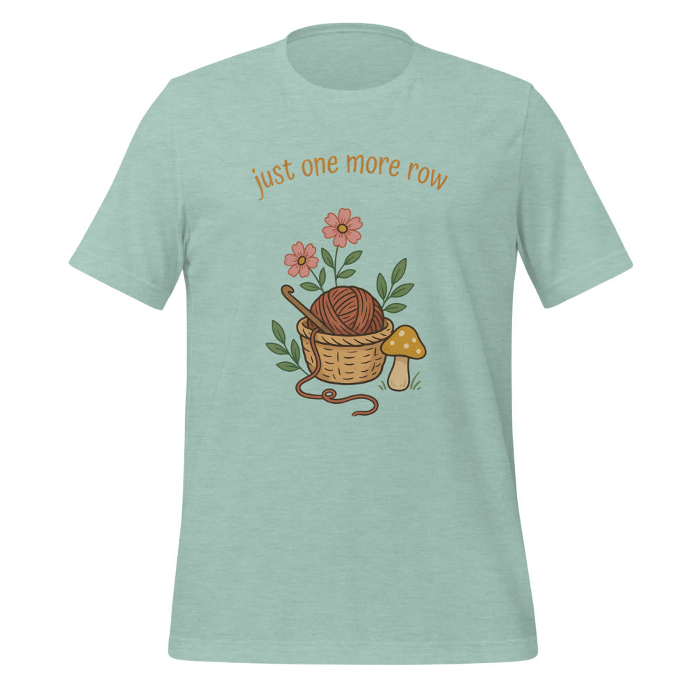 Just One More Row crochet cottagecore tee — Heather Prism Dusty Blue, front