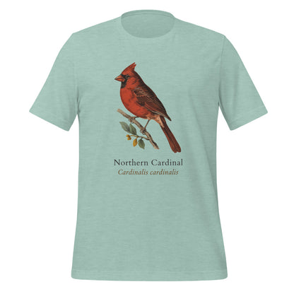 Northern Cardinal vintage field-guide tee — Heather Prism Dusty Blue, front