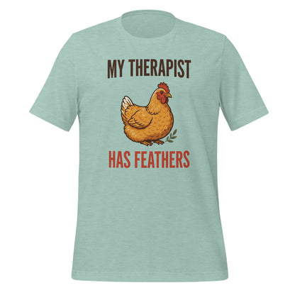 My Therapist Has Feathers funny chicken keeper tee — Heather Prism Dusty Blue, front