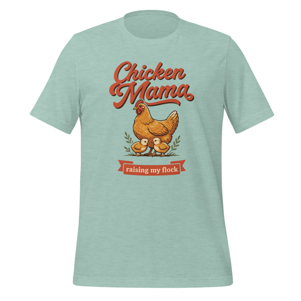 Chicken Mama raising my flock chicken keeper tee — Heather Prism Dusty Blue, front