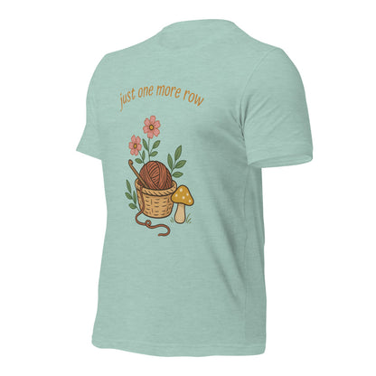 Just One More Row crochet cottagecore tee — Heather Prism Dusty Blue, front-right
