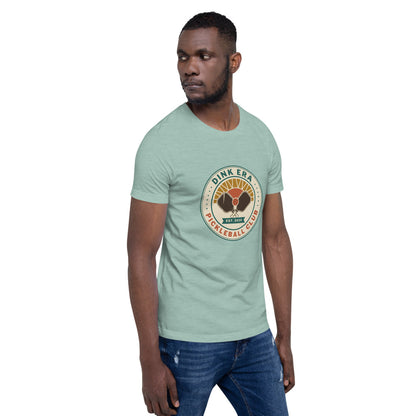 Dink Era Pickleball Club tee — Heather Prism Dusty Blue, on model
