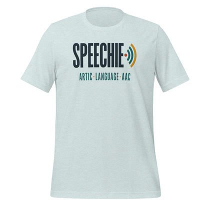 Speechie Wordmark speech therapy tee — Heather Prism Ice Blue, front