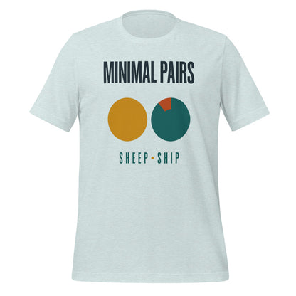 Minimal Pairs speech therapy tee — Heather Prism Ice Blue, front