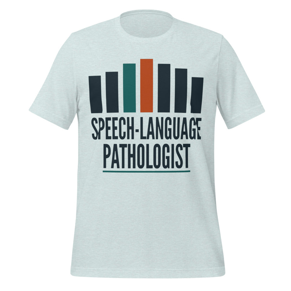 Mid-Century Clinic speech therapy tee — Heather Prism Ice Blue, front
