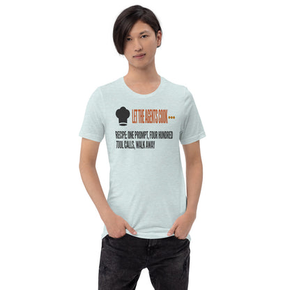 Let The Agents Cook tee — Heather Prism Ice Blue, on model