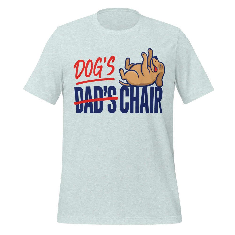 Dog's Chair funny dog dad tee — Heather Prism Ice Blue, front