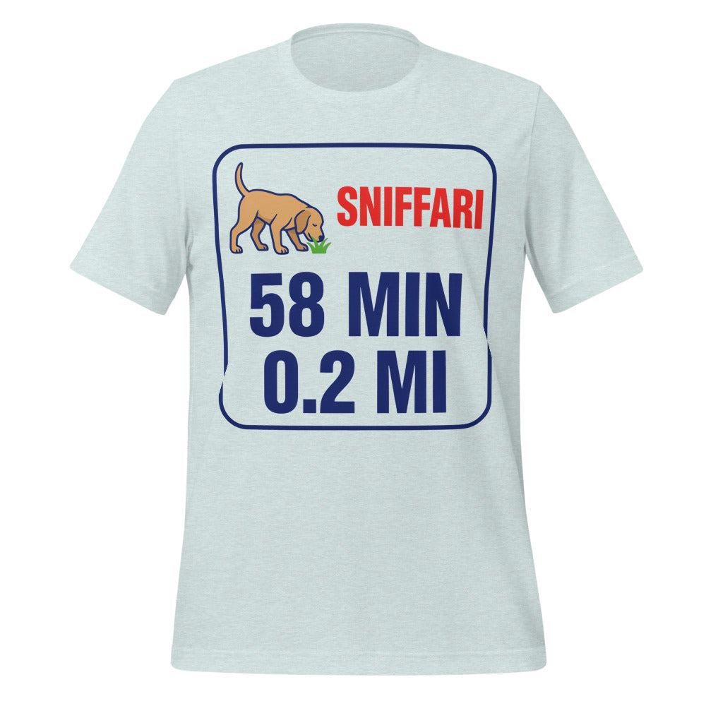 Sniff Walk Recap funny dog dad tee — Heather Prism Ice Blue, front