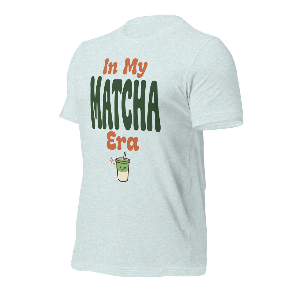 In My Matcha Era retro matcha tee — Heather Prism Ice Blue, front-right