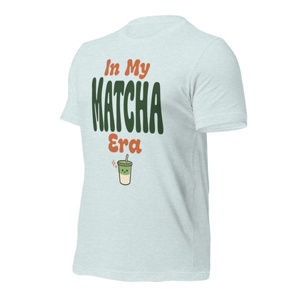 In My Matcha Era retro matcha tee — Heather Prism Ice Blue, front-right