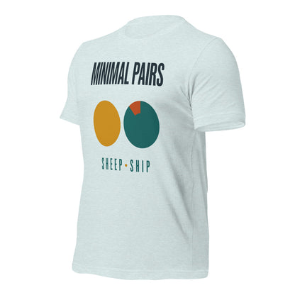 Minimal Pairs speech therapy tee — Heather Prism Ice Blue, front-right