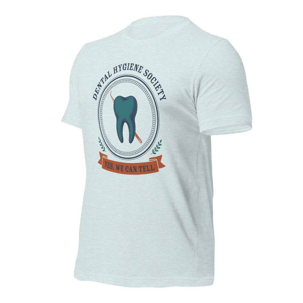 Dental Hygiene Society dental hygienist tee — Heather Prism Ice Blue, front-right