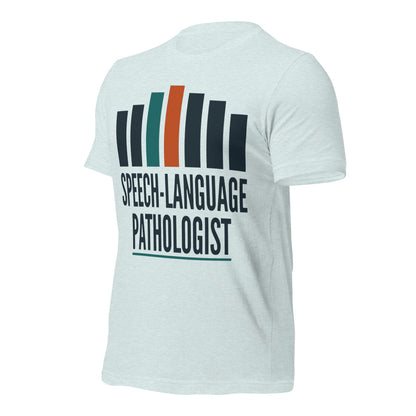 Mid-Century Clinic speech therapy tee — Heather Prism Ice Blue, front-right