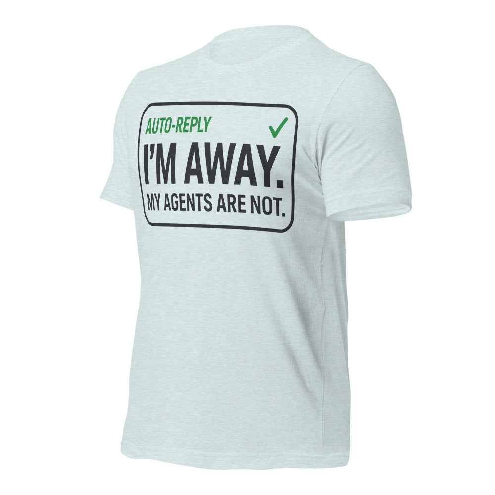 Auto-Reply agentic AI engineer tee — Heather Prism Ice Blue, front-right
