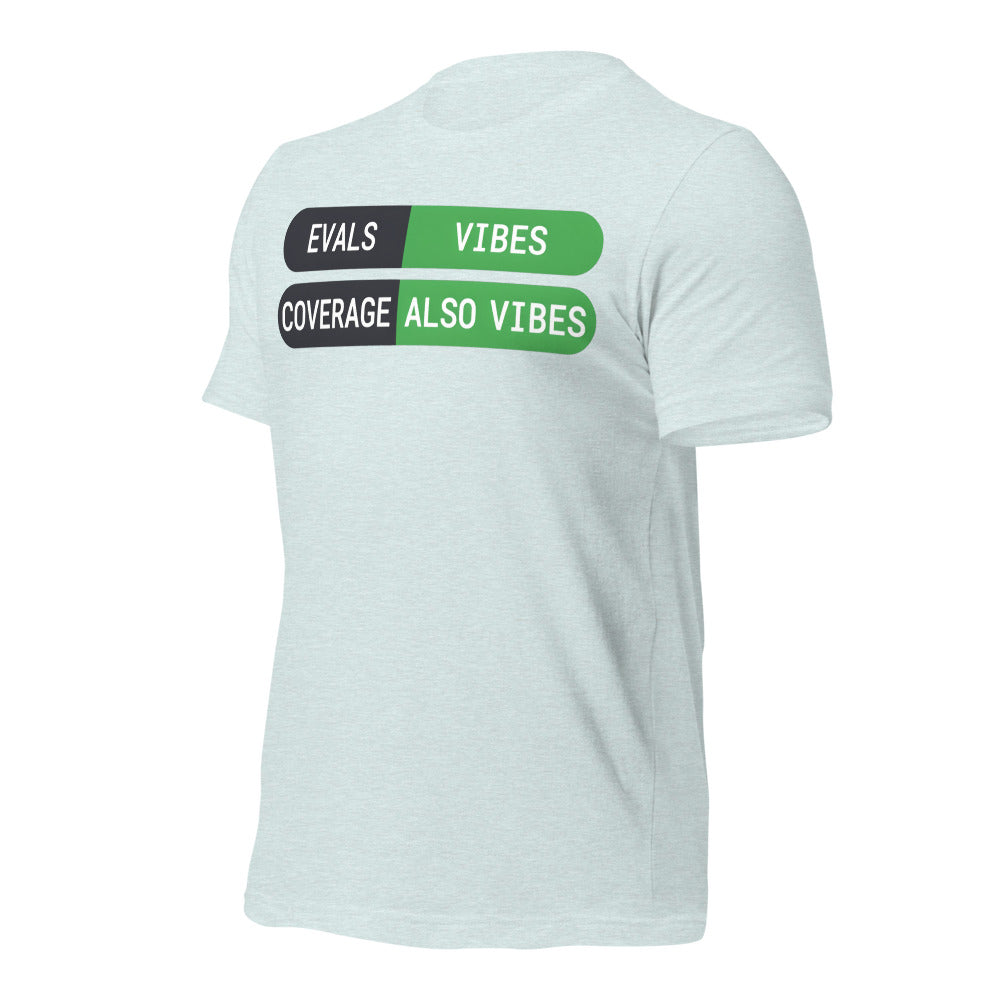 Eval Suite Vibes agentic AI engineer tee — Heather Prism Ice Blue, front-right