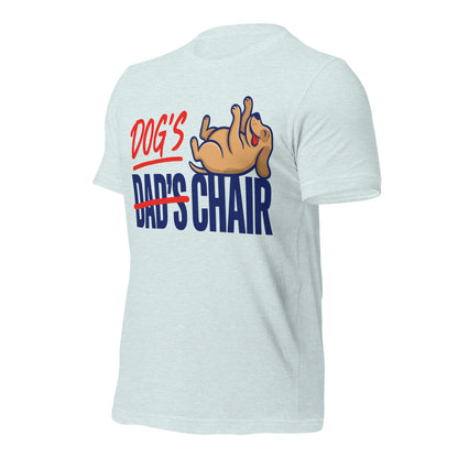 Dog's Chair funny dog dad tee — Heather Prism Ice Blue, front-right