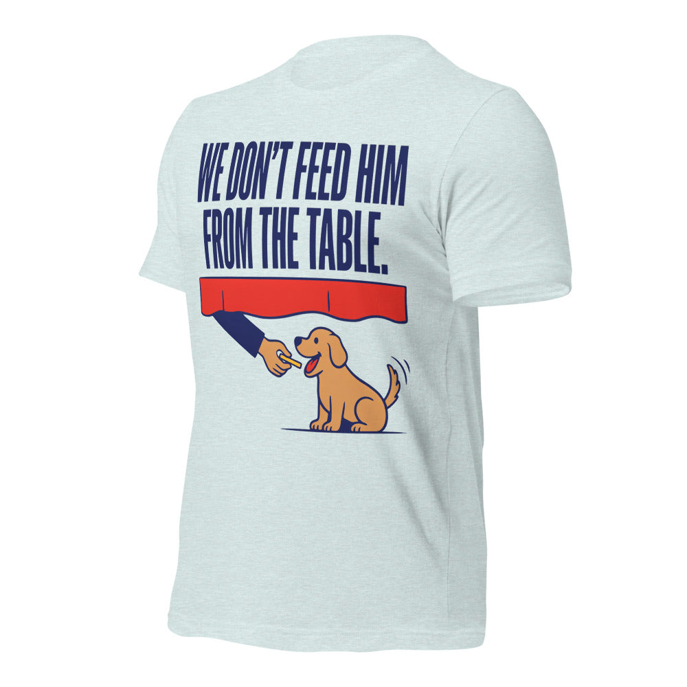From The Table funny dog dad tee — Heather Prism Ice Blue, front-right