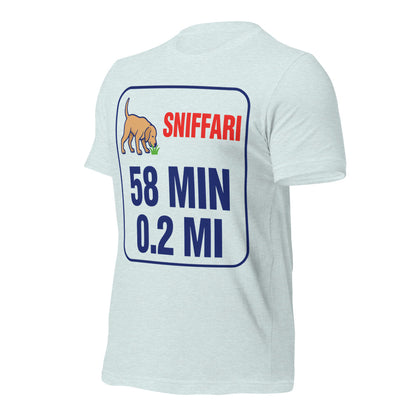 Sniff Walk Recap funny dog dad tee — Heather Prism Ice Blue, front-right