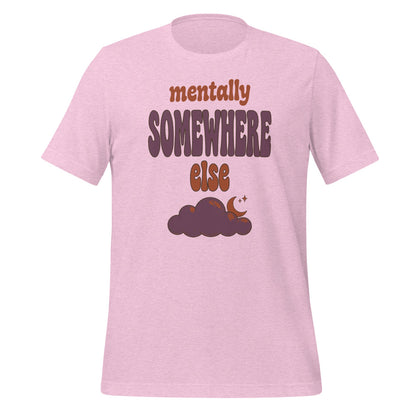 Mentally Somewhere Else soft retro daydream mental health tee — Heather Prism Lilac, front