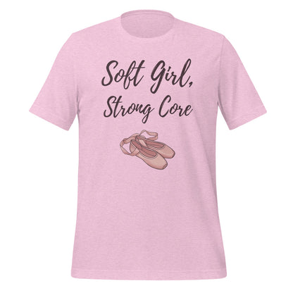 Soft Girl Strong Core ballet coquette pilates tee — Heather Prism Lilac, front