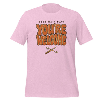 Funny hairstylist Good Hair Day You're Welcome tee — Heather Prism Lilac, front