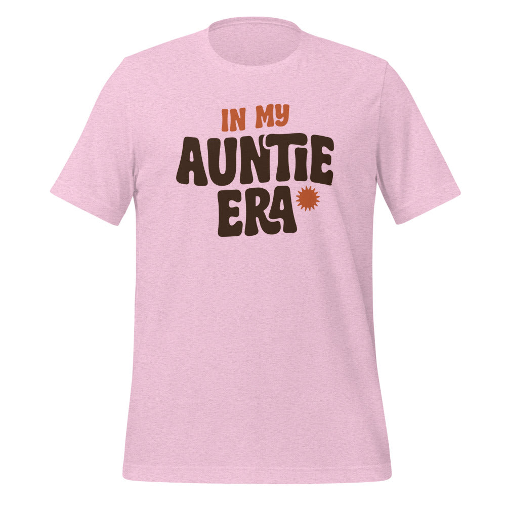 In My Auntie Era retro groovy aunt tee — Heather Prism Lilac, front