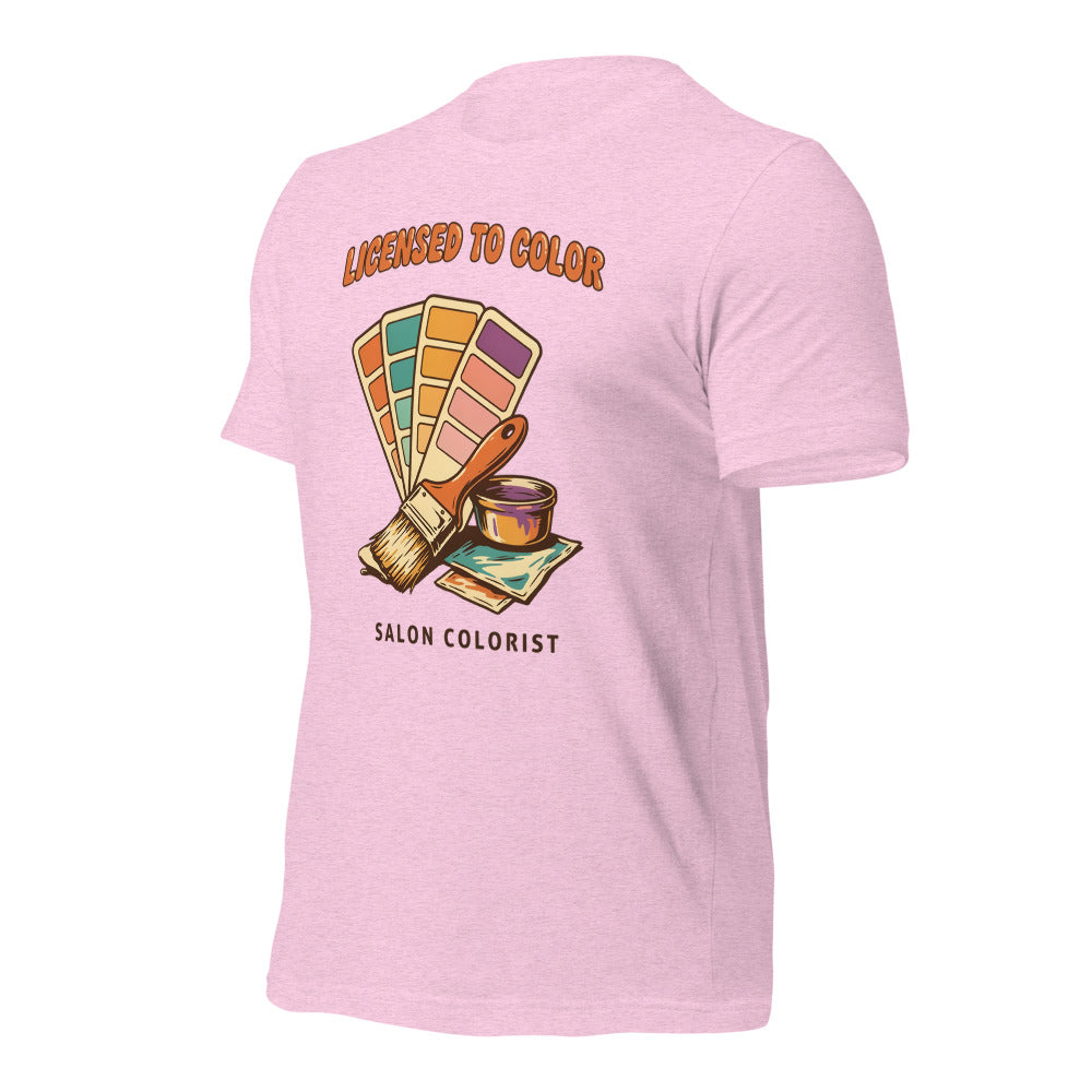Salon colorist Licensed to Color retro tee — Heather Prism Lilac, front-right