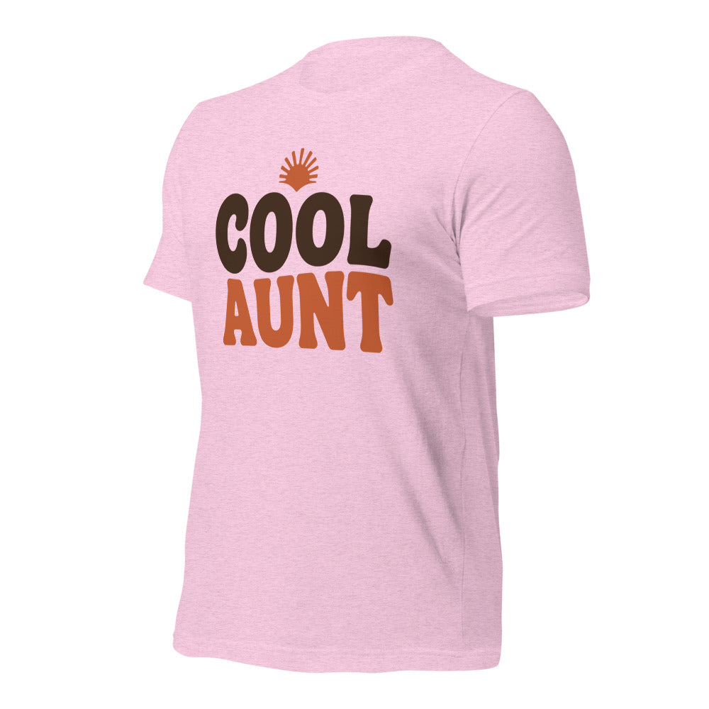 Cool Aunt retro groovy aunt tee — Heather Prism Lilac, front-right