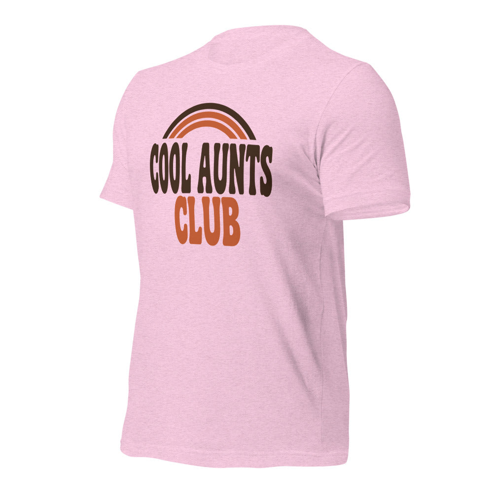 Cool Aunts Club retro groovy aunt tee — Heather Prism Lilac, front-right