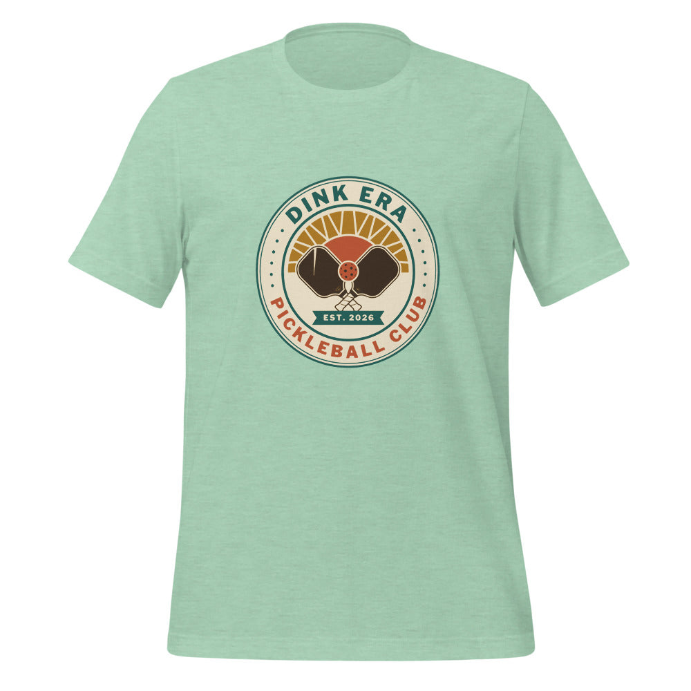 Dink Era Pickleball Club retro tee — Heather Prism Mint, front