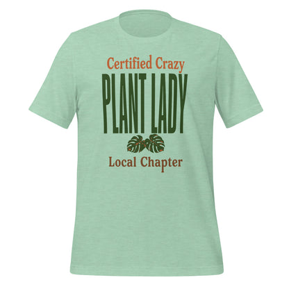Certified Crazy Plant Lady retro botanical tee — Heather Prism Mint, front