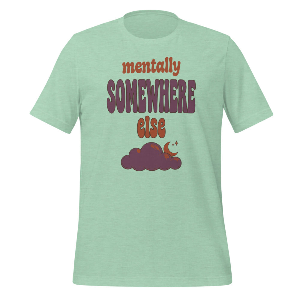 Mentally Somewhere Else soft retro daydream mental health tee — Heather Prism Mint, front