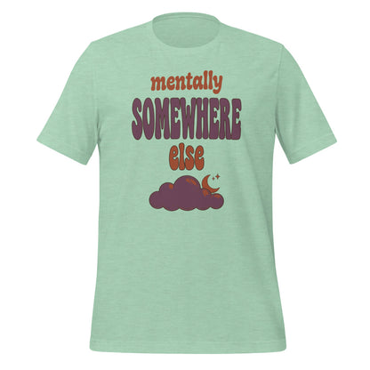 Mentally Somewhere Else soft retro daydream mental health tee — Heather Prism Mint, front
