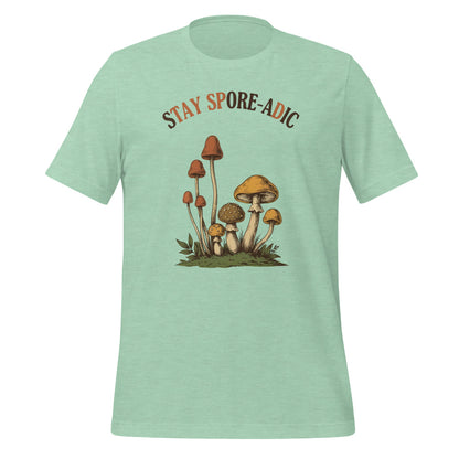 Stay Spore-adic funny vintage mushroom tee — Heather Prism Mint, front